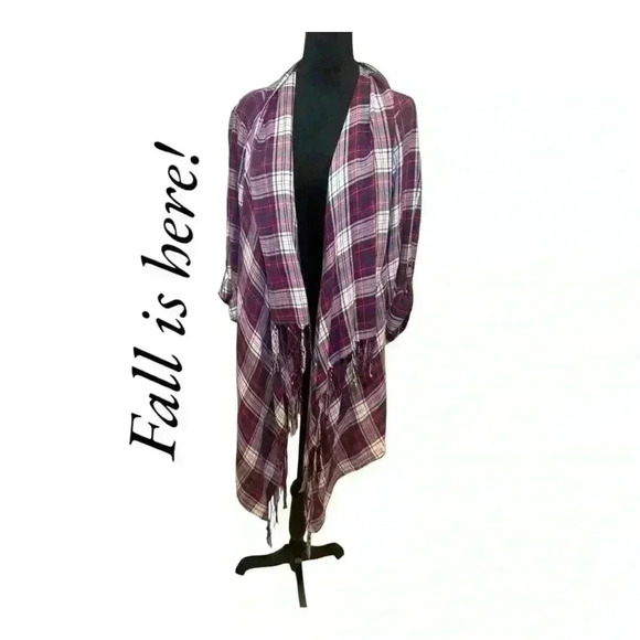 Plaid Cardigan with Fringe on Small Petite. - Picture 1 of 10